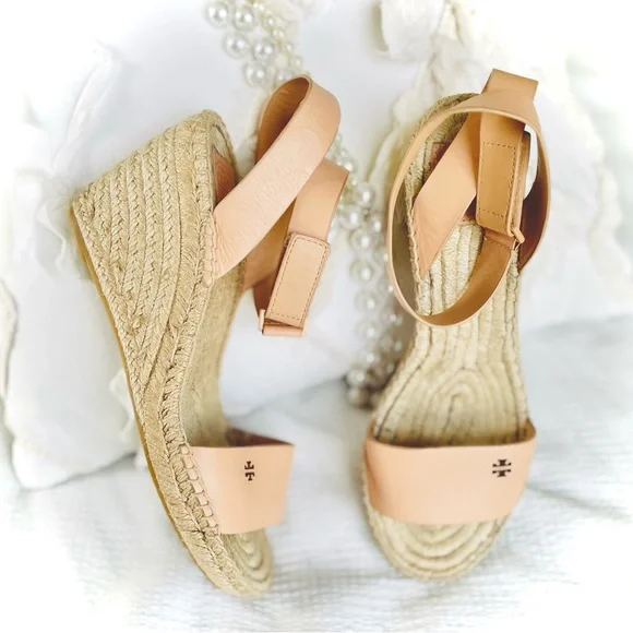 SOLD✨TORY BURCH | 8.5 / 9 | Bima Espadrille Leather Wedge Light Makeup 216 Nude - Picture 3 of 16
